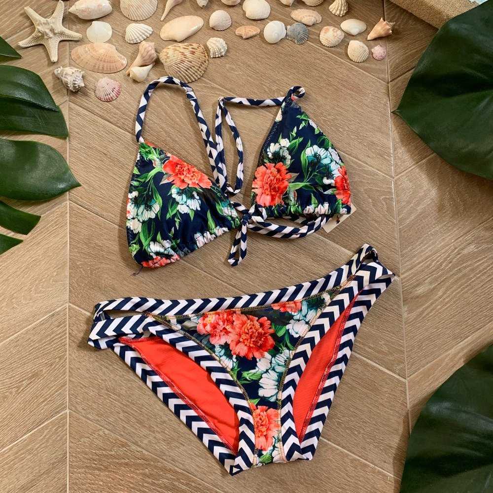 Navy, white and red Bikini